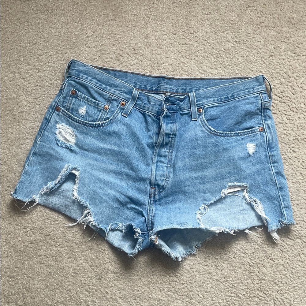 Levi's Light Blue Distressed Jean Shorts